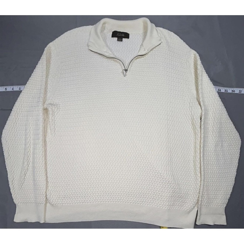 Tasso Elba Sweater Mens Large Cream 1/4 Zip Mock Neck Waffle Knit Pullover